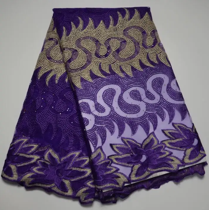 

Free shipping!2016 Latest Embroidered purle color African tulle Lace Fabric/ African French Net Lace With stones for wedding