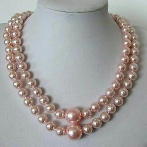 

FREE SHIPPING>>>@@ > RT342 beautiful 2 rows pink shell pearl necklace^^^@^Noble style Natural Fine jewe &