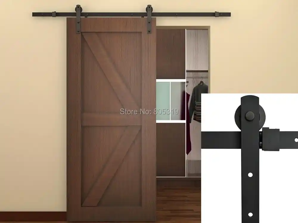 7 5ft Black Steel Rustic American Style Sliding Barn Door Hardware