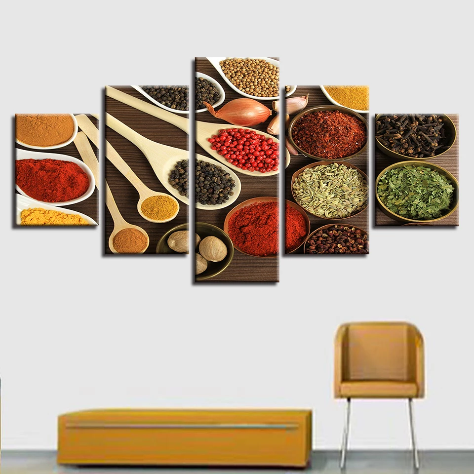 

Painting Modular Picture Modern Cuadros Decoration 5 Panel Kitchen Ingredients Canvas Art Framework Wall For Living Room