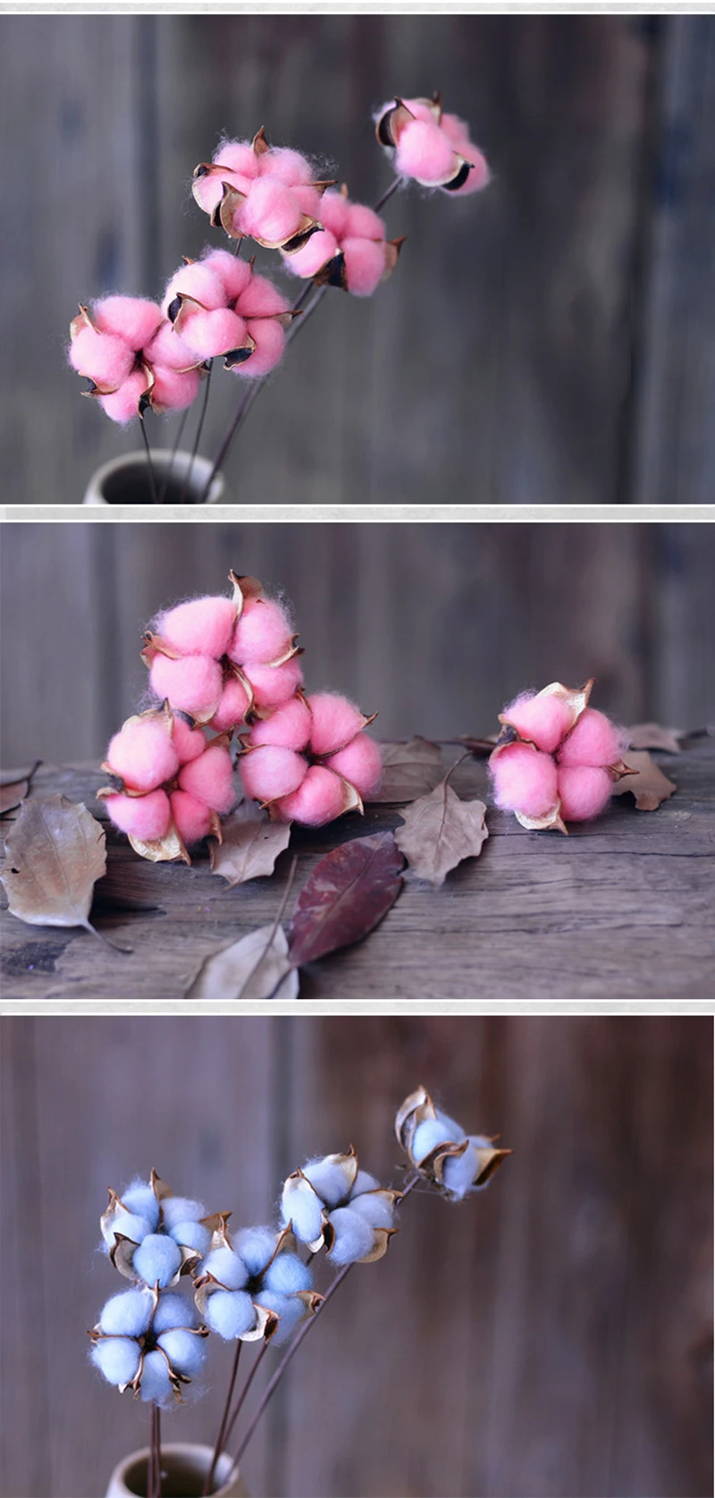 JAROWN Artificial Colorful Cotton Flower Branch Home Furnishings Flower Arrangement Art Wedding Decor Cotton Dried Flowers (11)