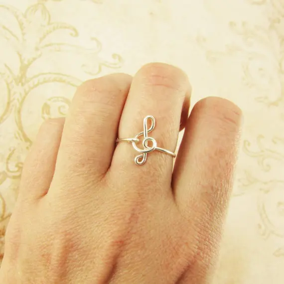 

PINJEAS Treble Clef Ring Rose handmade Music Note G Clef Wire Wrap Friendship Ring Musician Gift Ideas Jewelry