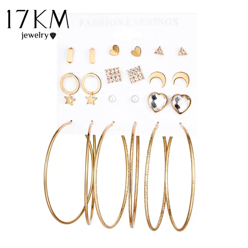 17KM Bijoux Woman Earrings Big Geometric Crystal Heart Stud For Women Fashion Simulated Pearl Party Statement Jewelry | Украшения и
