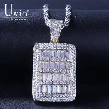 

Uwin Square Military Card Pendant AAA Cubic Zircon Bling Iced Out Gold Color Men's Hip Hop Jewelry For Gift