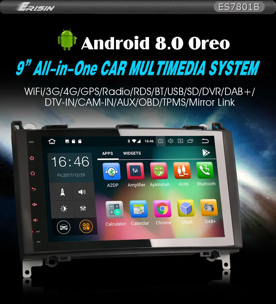 Best Erisin ES7801B 9" Android 8.0 Octa core 4G RAM Car DVD GPS Radio DVR DAB+ DVD For Benz A/B Class Sprinter Viano Vito 7