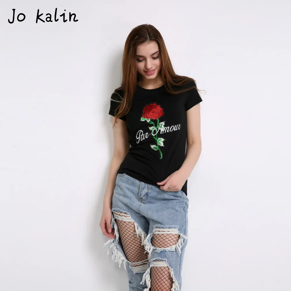 Jo Kalin новинка 2019 брендовые летние футболки для женщин с вышитыми розами женская