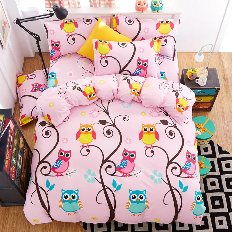 

Bedding Set Lovely owls warm home fashion 4pcs/3pcs Duvet Cover Sets Soft Polyester Flat Bed Sheet Set Pillowcase Home Textile