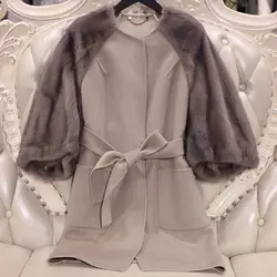 Arlenesain изготовленное на заказ женское Норковое комбинированное двустороннее шерстяное пальто. 059