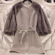 Arlenesain custom women mink splicing double-sided wool coat.