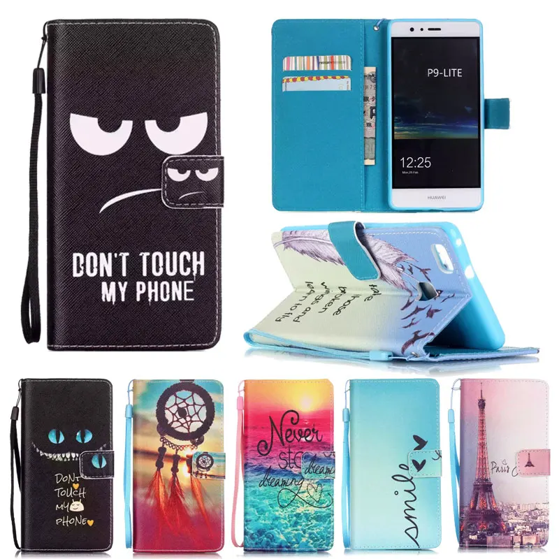 

For Fundas Huawei P9 lite Case Flip Cover Painted Stand Leather Case Silicone Back Cover For Coque Huawei P9 lite Phone Cases