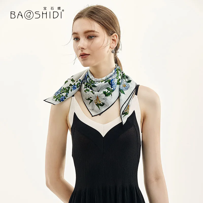 [BAOSHIDI]2019 модные шарфы для шеи 100% Шелковый женский шарф весенний платок из чистого