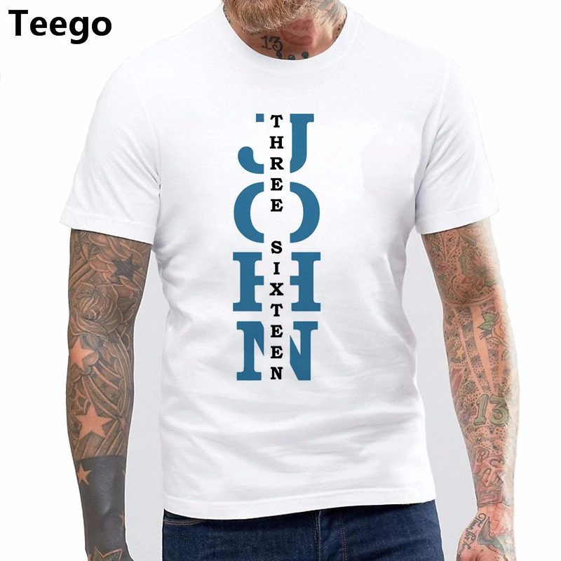 

Print Tee Shirt Men Short Sleeve Christian Religious Tshirt John 3 : 16 John Three Sixteen