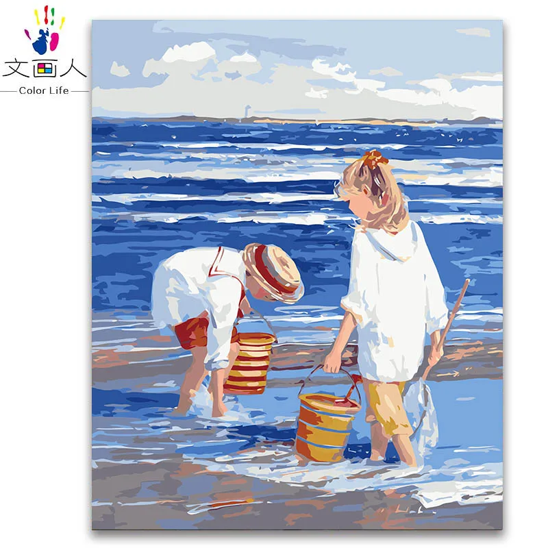 Diy Рисунок морской пейзаж картина две девушки ловить рыбы цифровая картина маслом по номерам на холсте для женщин девочек практическая краска цвет - Цвет: 3012
