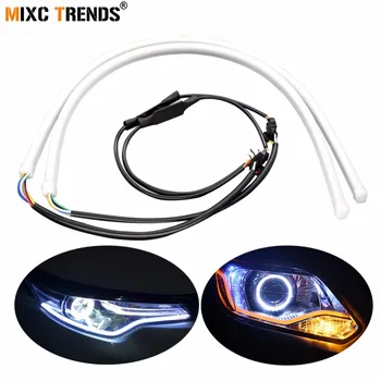 

2Pcs 60cm Silica Car LED Strip DRL Driving Fog Light Flexible Daytime Running Light with White Amber Turn Signal Light Auto 12V