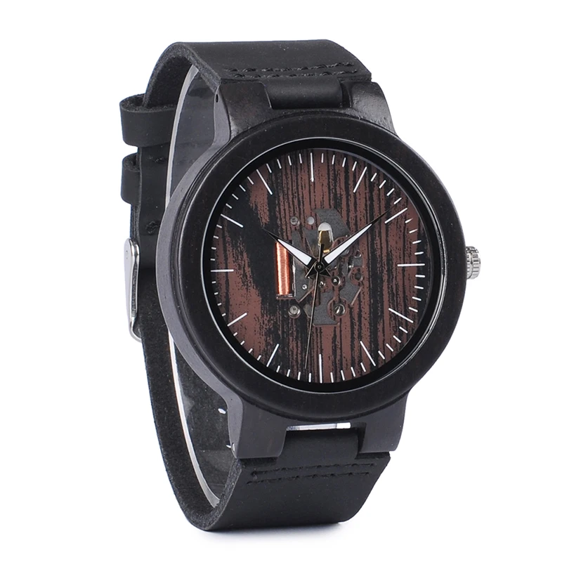 BOBO BIRD LH29 Mens Watches Top Brand Exposed Movement Japanese Quartz Wristwatch with Soft Leather Band Accept OEM