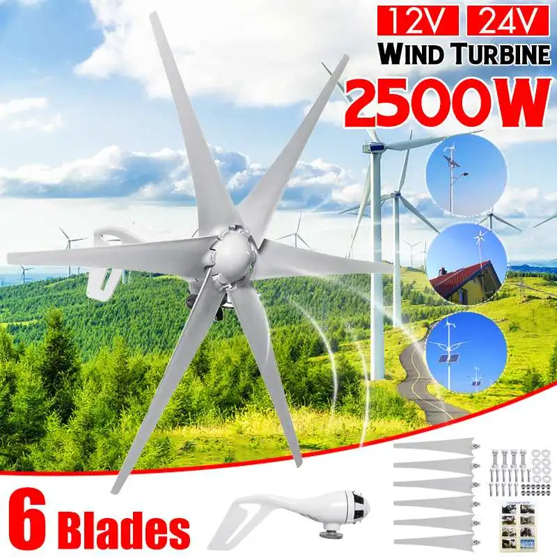 

2500W 12V 24V Wind Turbines Generator High Wind Power 3 5 6 Blade With Wind Controller Windmill Energy Turbines Charge