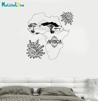 

New Design Wall Decal Africa Map Sun Trees Nature Landscape Savannah Mainland Vinyl Sticker Home Decor Art Unique Gift YY712