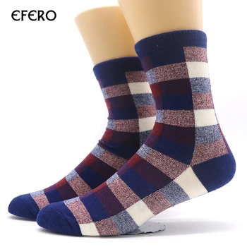 

efero Men's Cotton Socks for Autumn Fashion Creative Winter Sock Lattice Geometric Patterns Socks Man Bussiness Style Short Sock