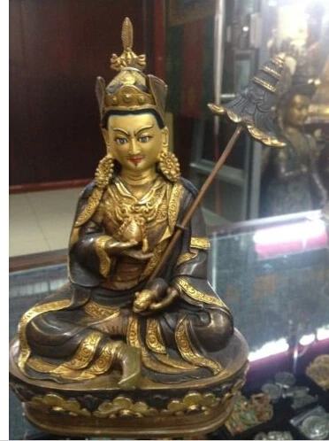 

(AA ) 9"Tibet Buddhism Temple Folk Purple Bronze 24K Gold Padmasambhava Buddha Statue