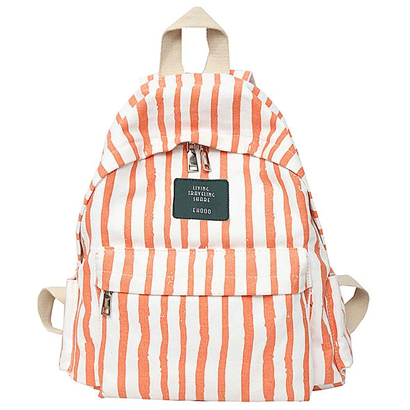 

Fresh Backpack 100% Cotton Canvas School Bag for Teenage Girls England Style Strips Leisure Or Travel Bag for Women Soft Package