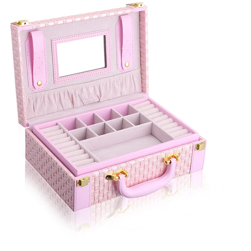 LUDA Гуаня портативный плетеный узор ожерелье ювелирные изделия коробка для хранения ожерелье кольца органайзер для сережек чехол для девочек G - Цвет: Pink