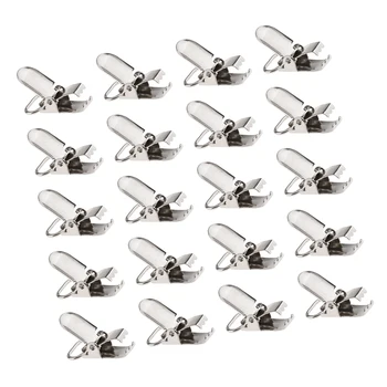 

20pcs Metal Baby Pacifier Clips DIY Suspender Silver Tone Closures Clips for Making Pacifier Holders Bib Clips Toy Holder