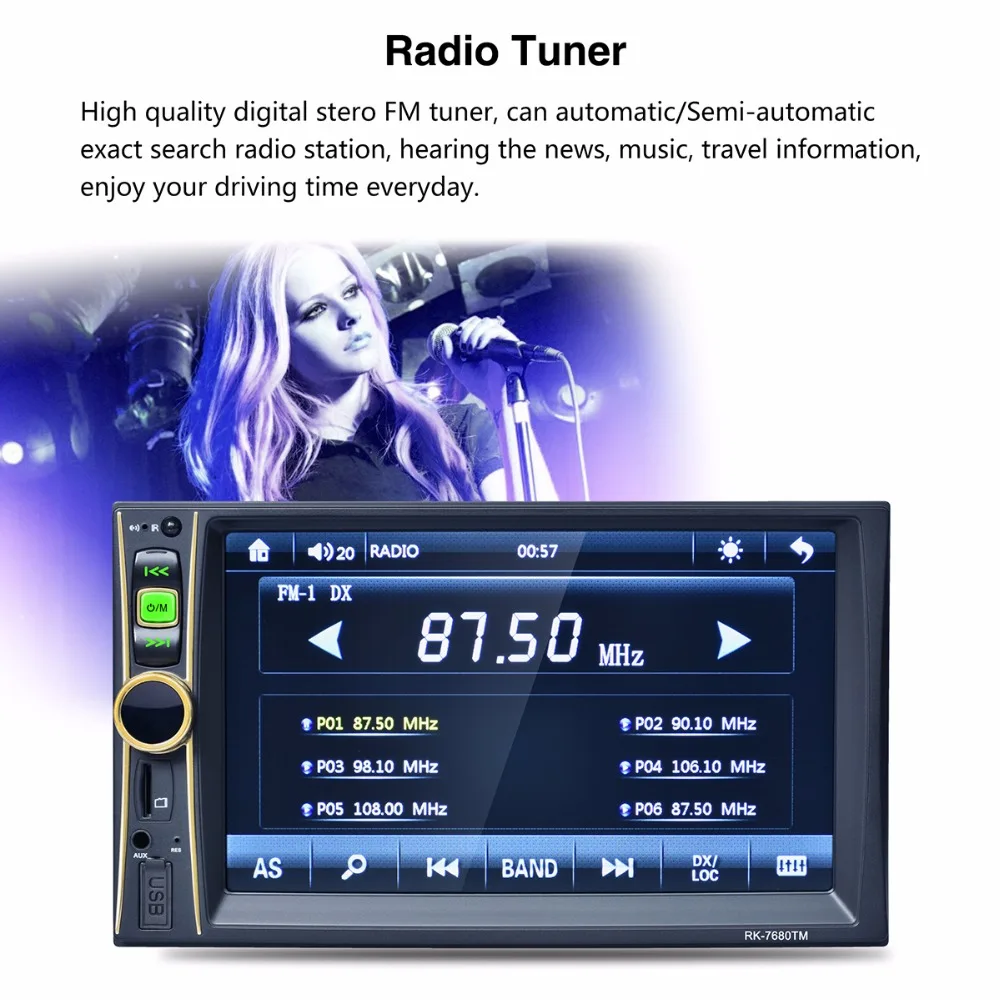 

6.6Inch 2 Din Car Stereo MP5 Player Phone / Tablet Connected GPS Bluetooth FM DVR in Steering Wheel Control + Rear View Camera