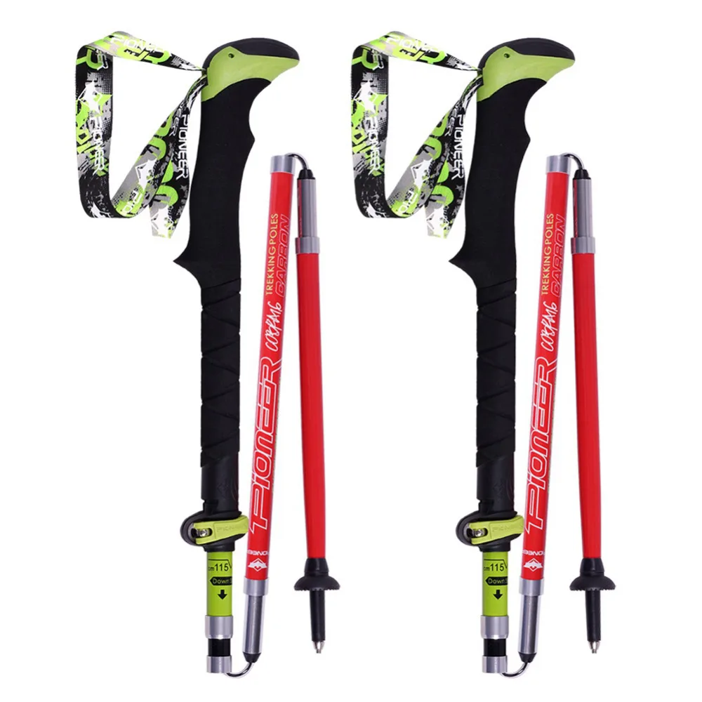 

2018 1 pair Telescopic Hiking Alpenstock Carbon Fiber Ultra-light Climbing Cane Foldable Ski Pole Walking Sticks V2