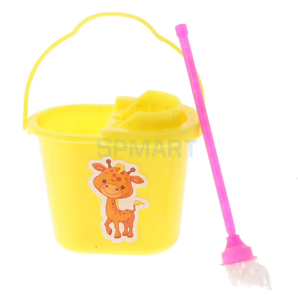 6Pcs Dollhouse Miniature Furnitures Vacuum Cleaner Mop Bucket Cleaning Tools for 1/6 Dolls Accessories Kids Pretend Play Toys