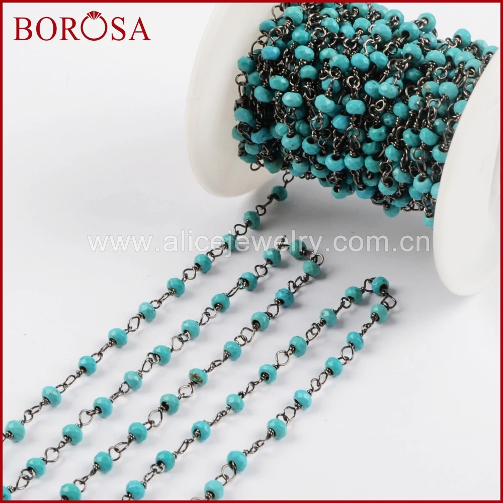 

BOROSA 5Meters Howlite Turquoises Roundel Faceted Beads Rosary Chain Fashion Beaded Chains for Jewelry Making JT211