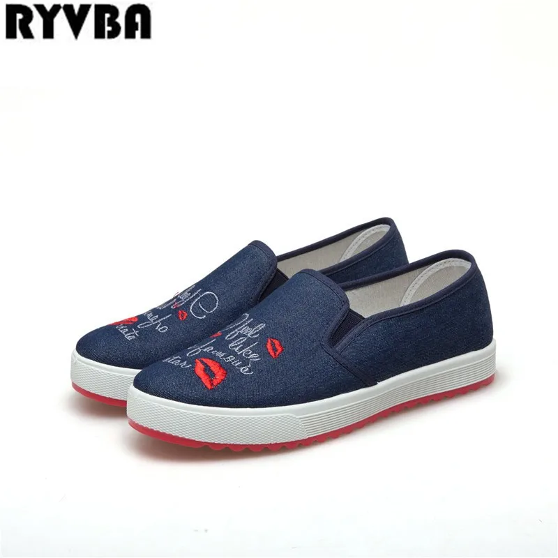 

RYVBA 2019 spring autumn casual round toe loafers women sexy cloth shoes fashion blue flats ladies woman outdoor walk flat shoes