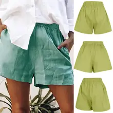 Женские шорты Модный пляжный однотонный хлопок лен эластичные шорты пляжные однотонные женские льняные шорты Взрывная версия