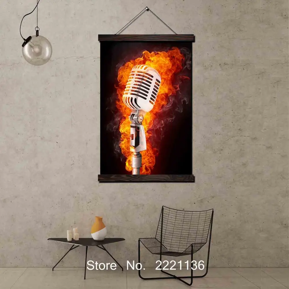 Abstract Fire Microphone Framed Scroll Painting HD Wall Art Hanging