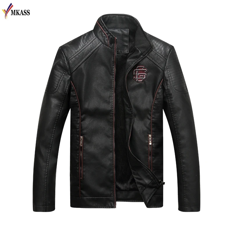 2018 New Style Autumn Winter Motorcycle PU Leather Men Jacket Stand Collar Thick Male Jackets Outwear Coat Faux Leather Coats