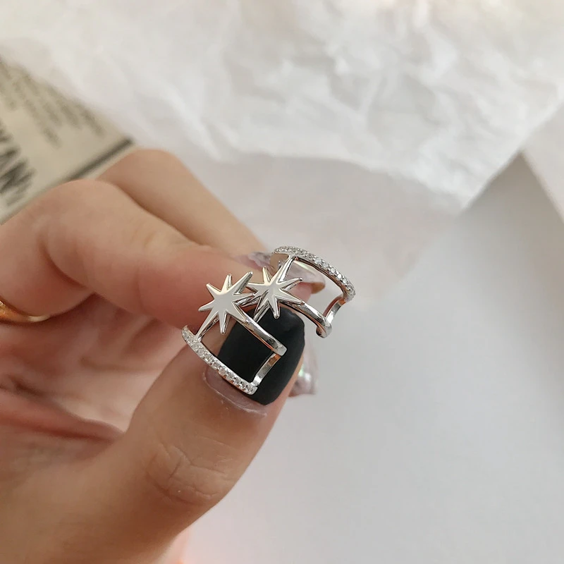 

LouLeur 925 sterling silver zircon star stud earrings silver fashion simple wild elegant earrings for women exquisite jewelry