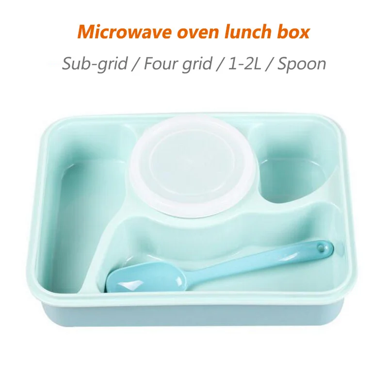4 Cells Helath Plastic Bento Lunch Box Tableware Set Food Container Microwave School Lunch Boxes Sub-grid Design With Spoon (3)