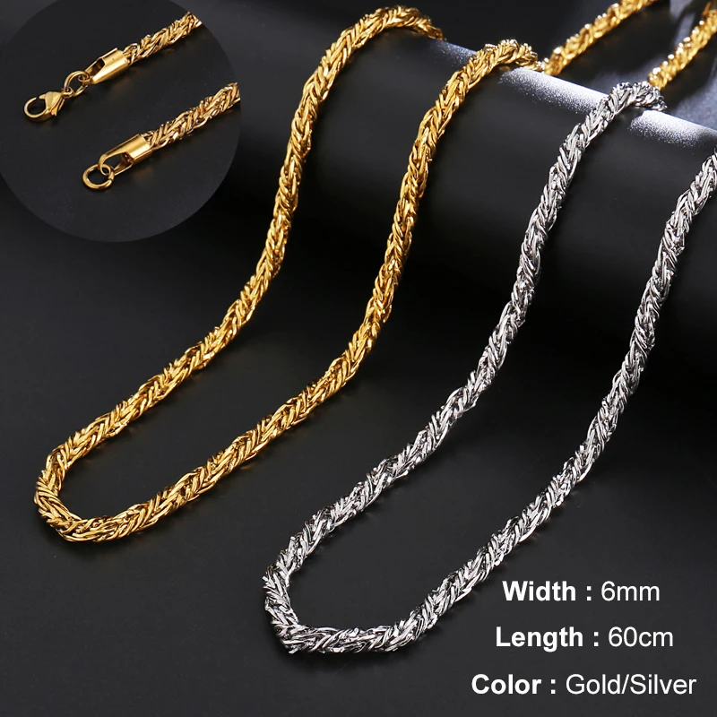 D&Z Drop Shipping 5mm Width Twist Rope Chain Necklace Male Gold Silver