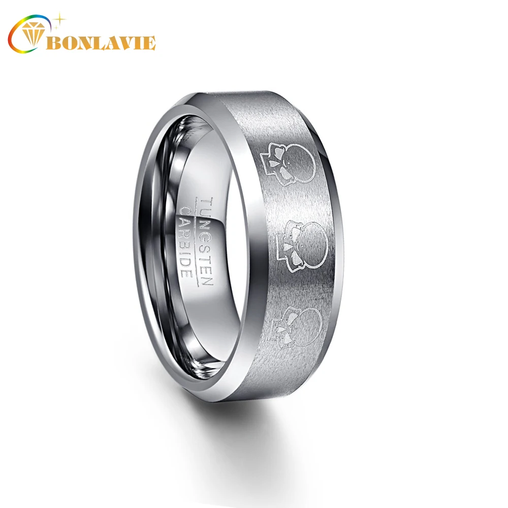 

Men Rings 100% Tungsten Carbide Wedding Bands Skull Pattern Multi-size Anillos para hombres Pierscienie Drop shipping 8mm Width