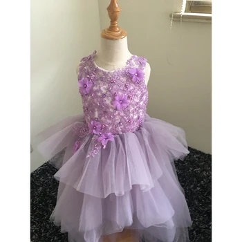 Ball gown 3D flower girl dresses for weddings short front long back formal prom dress for kids 2-14 years Ball gown 3D flower girl dresses for weddings short front long back formal prom dress for kids 2-14 years