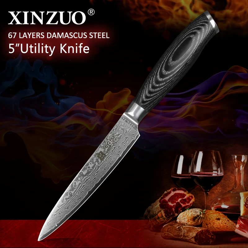 XINZUO " дюймовый универсальный нож 67 слоев японской дамасской стали кухонные ножи Ультра Острый многоцелевой резак нож Pakkawood ручка