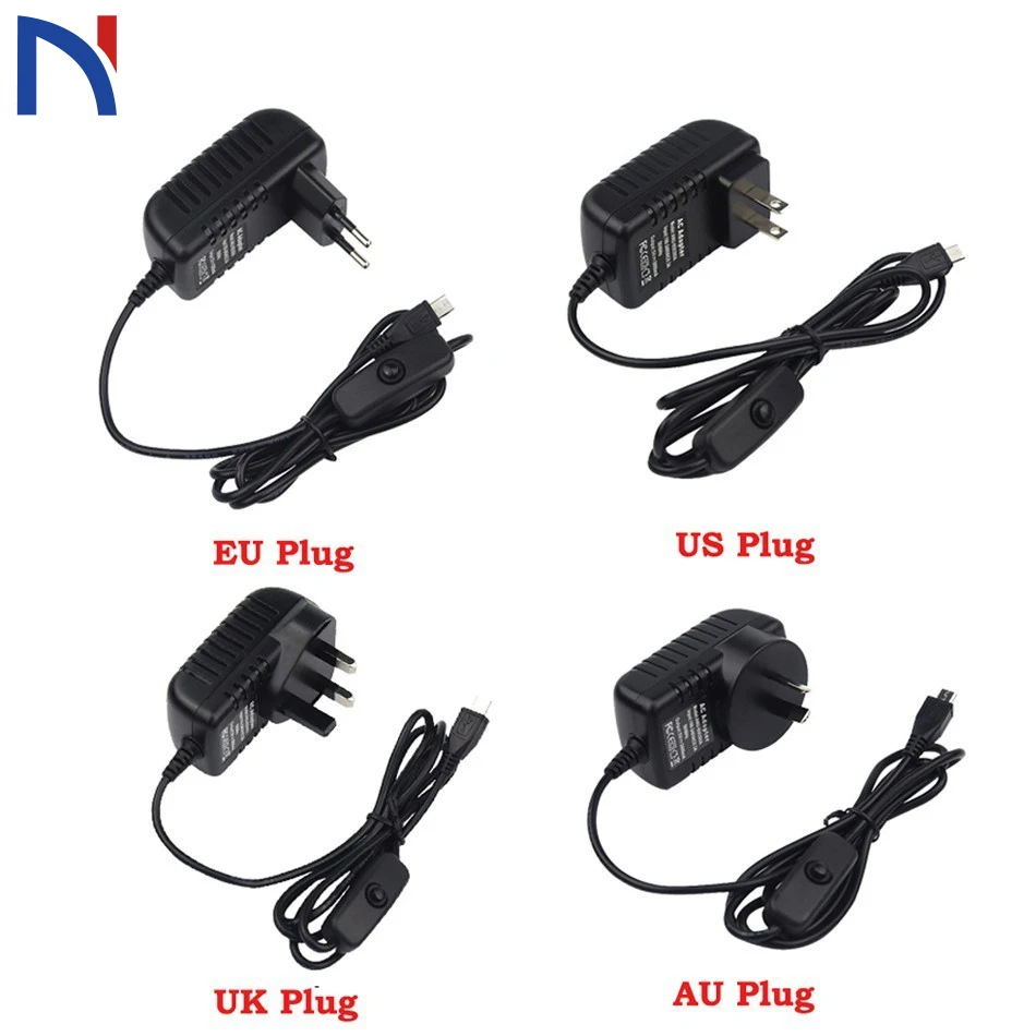 

DC 5V 3A Supply 5V 3A Power EU US UK AU Plug Switch Button Micro USB Power Charger Adapter For Raspberry Pi 3
