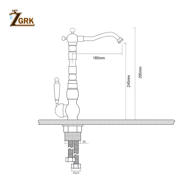  ZGRK Home Improvement Accessories Antique Brass Kitchen Faucet 360 Swivel Bathroom Basin Sink Mixer - 32837323501