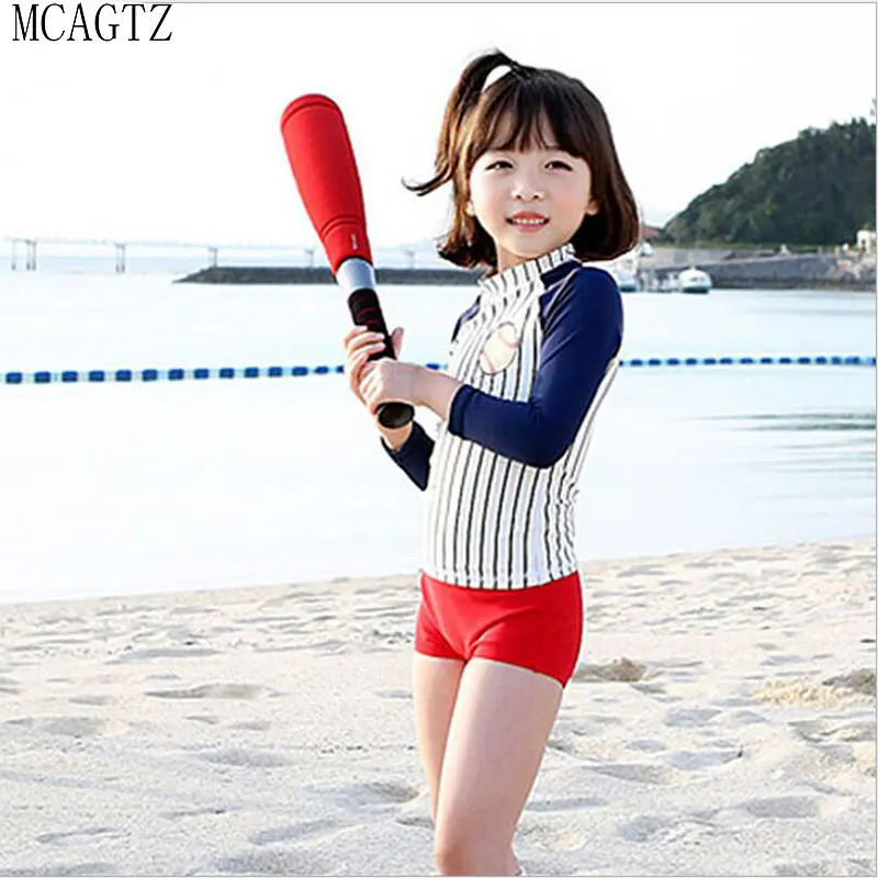 Милый полосатый детский купальный костюм моряка с плоской талией, купальный костюм для маленьких девочек, бейсбольный детский купальник