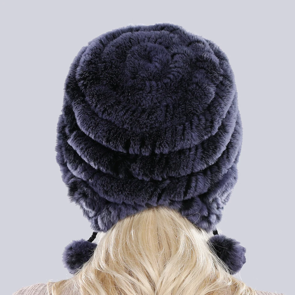 Natural Soft Knitted Rex Rabbit Fur Hat Russia Women Winter 100% Genuine Rex Rabbit Fur Caps Lady Warm Real Rex Rabbit Fur Hats 3