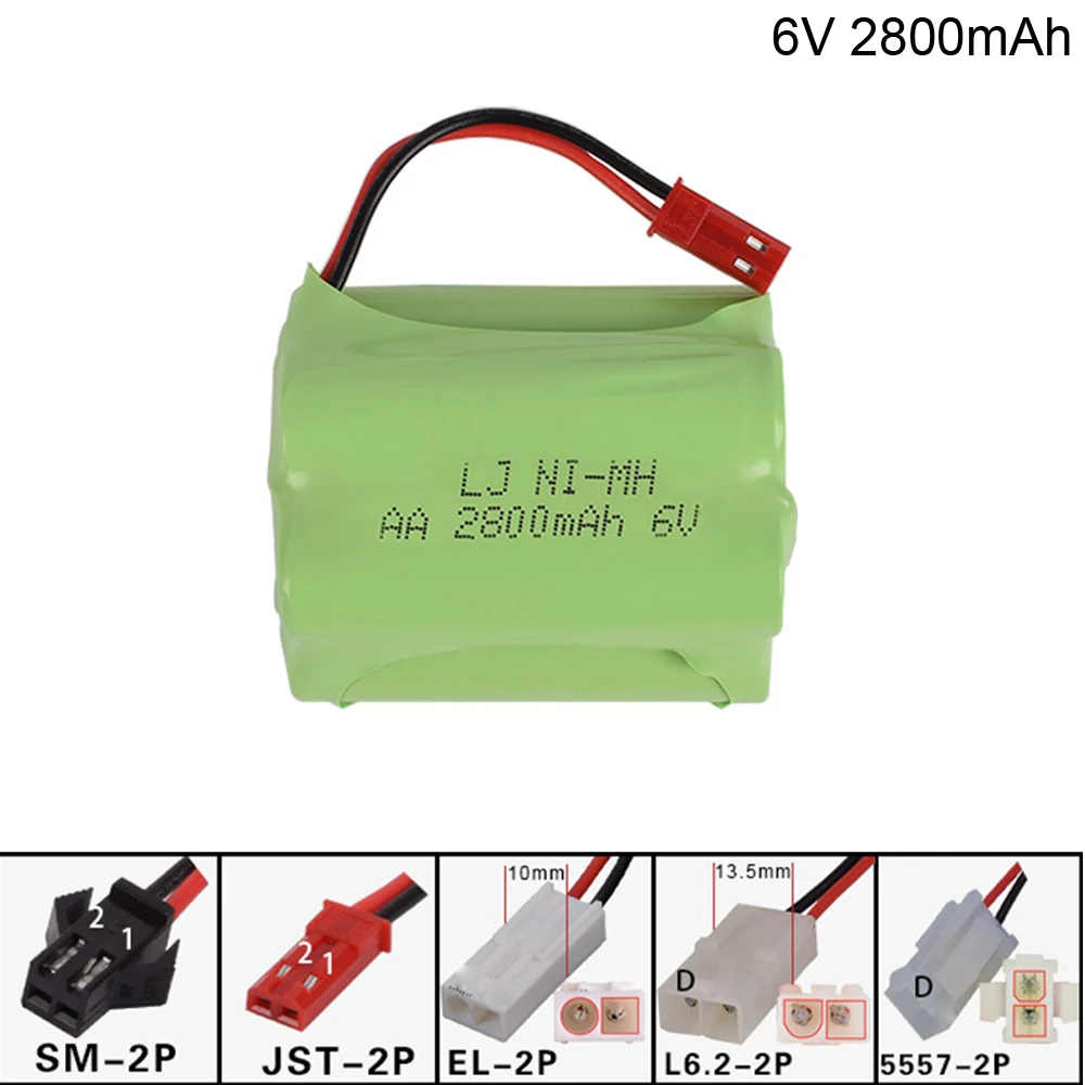 

6v 2800mah AA NI-MH T model Battery for RC Electric toys car ship robot JST/SM-2P/EL-2P/L6.2-2P Plug free shipping