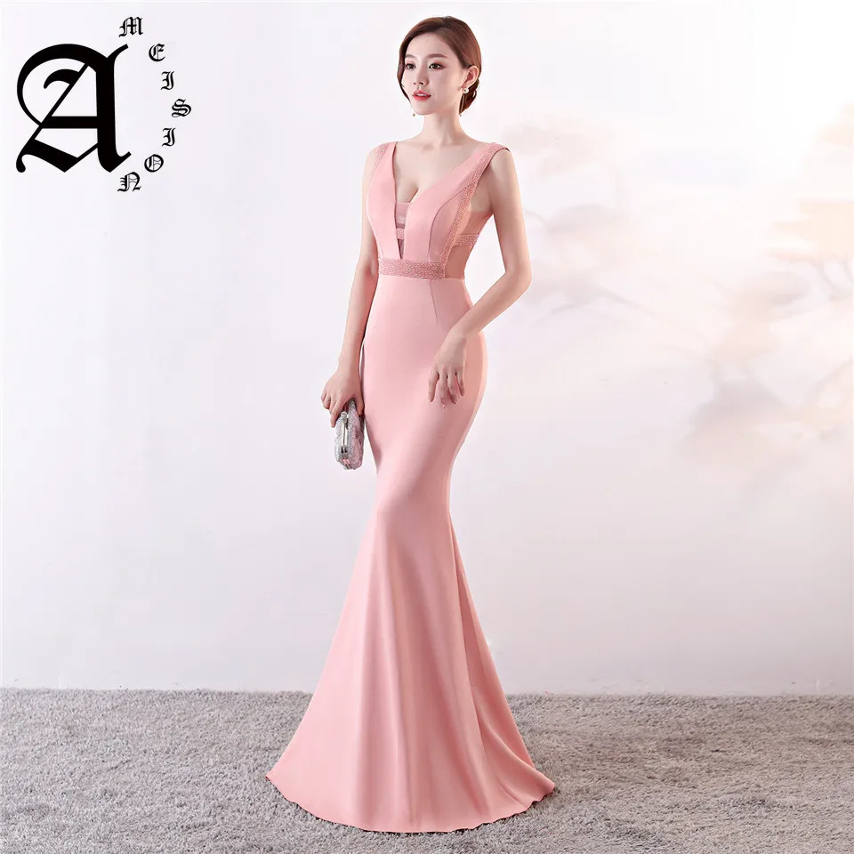 

2019 Sexy Sleeveless Trumpet Party Gowns Floor-length Beading Zipper back Mermaid Prom dress Evening dresses