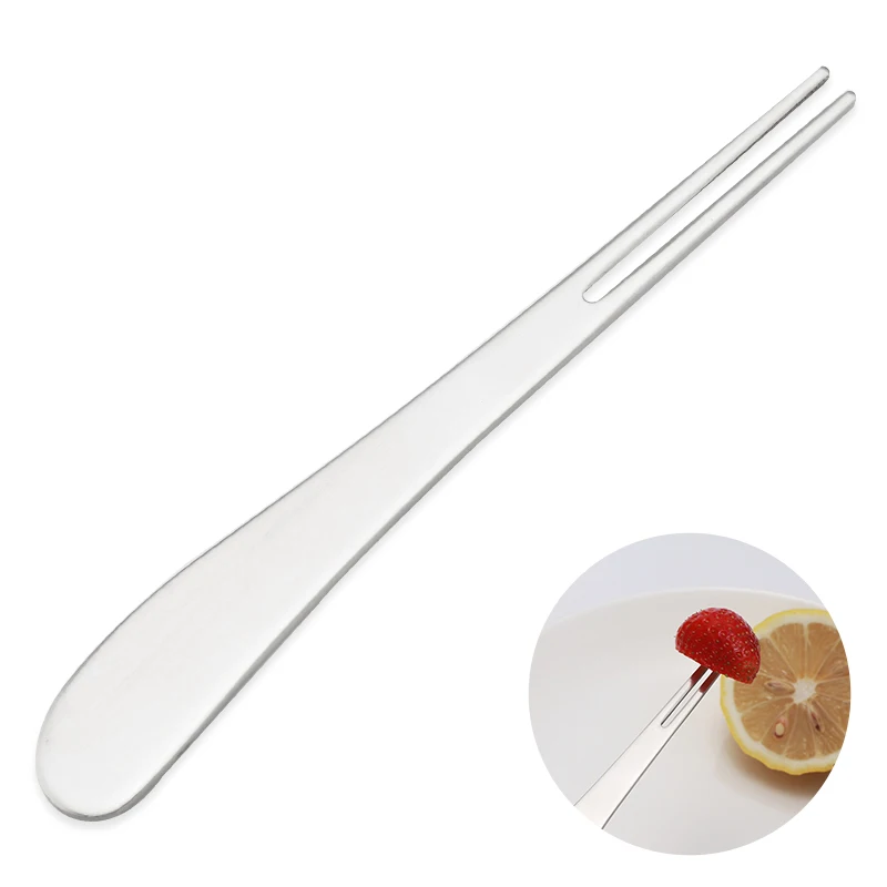 Stainless Steel Two tine Fruit Salad Fork Reusable Dessert Pastry Forks Cake Sticks Vegetable
