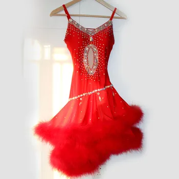 

New style latin dance costume sexy diamond Feather latin dance dress for women latin dance competition dress S-4XL F80