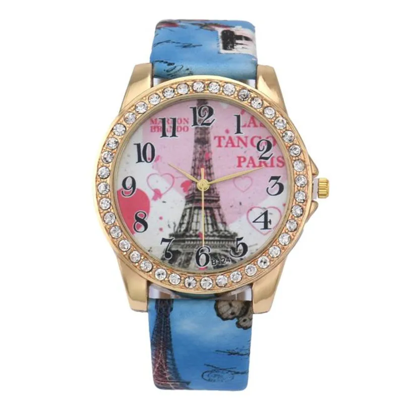 

Fashion Women's Watch Eiffel Tower Pattern Leather Band Analog Quartz Vogue Wristwatches feminino dropshopping free shipping K40
