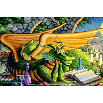 

Reading Dragon Resin Diamond Painting embroidery round Diamond Mosaic Craft Cross Stitch DIY Needlework 2018 new Fashion KBL